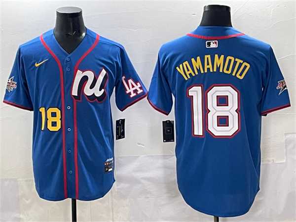 Mens National League #18 Yoshinobu Yamamoto Blue 2025 All-Star Edition Limited Stitched Jersey