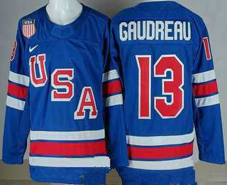 Mens USA #13 Johnny Gudreau Blue 2026 olympics Stitched Jersey