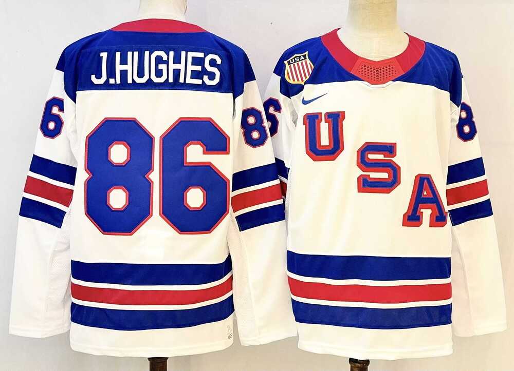 Mens USA #86 Jack Hughes White 2025-2026 Stitched Jersey