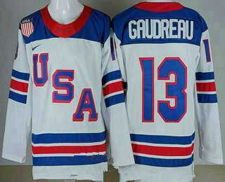 Mens USA #13 Johnny Gaudreau White 2026 olympics Stitched Jersey
