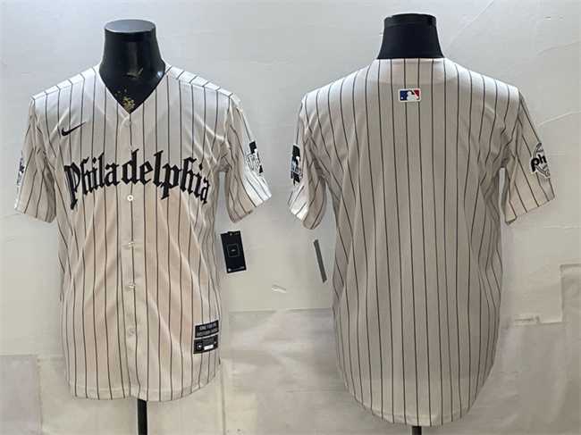 Mens Philadelphia Phillies Blank Cream Pinstripe Gothic Vapor Limited Stitched Jersey