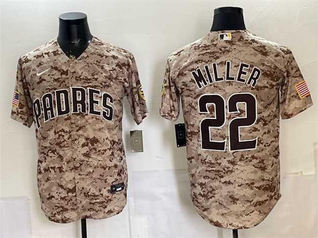 Mens San Diego Padres #22 Mason Miller Tan Camo Cool Base Stitched Jersey Dzhi