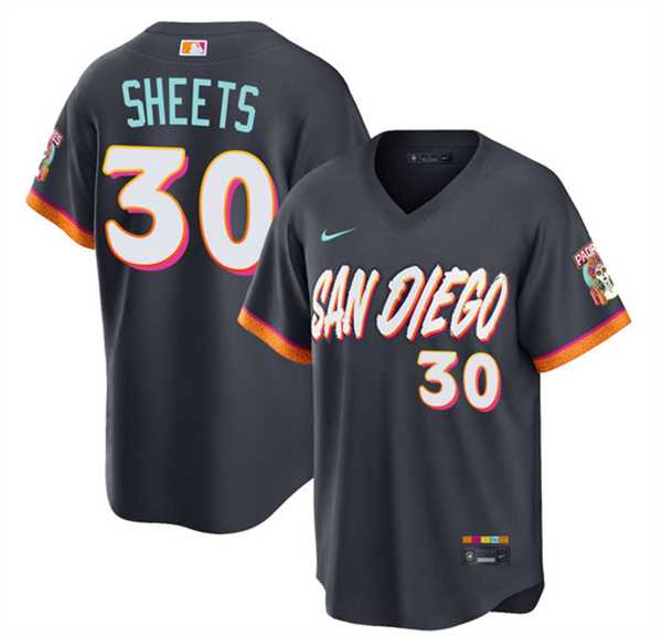 Mens San Diego Padres #30 Gavin Sheets Obsidian 2026 City Connect Stadium Stitched Jersey Dzhi