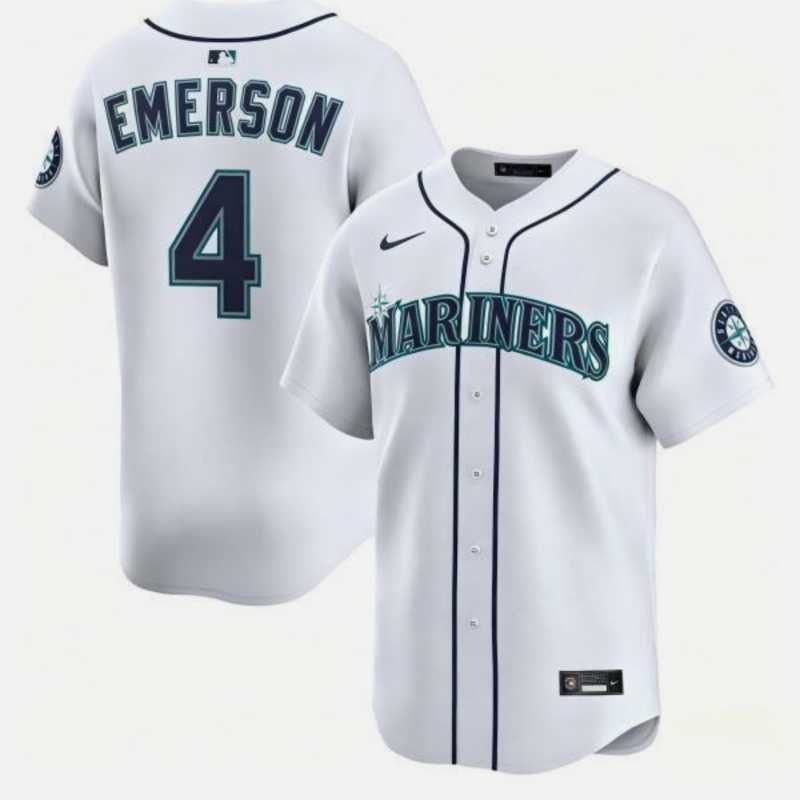 Mens Seattle Mariners #4 Colt Emerson White Cool Base Stitched Jersey Dzhi