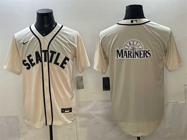 Mens Seattle Mariners Team Big Logo Cream Alternate Stitched Jersey Dzhi