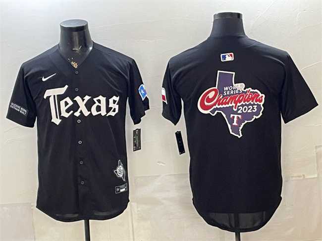 Mens Texas Rangers Team Big Logo Black Gothic Mexico 2025 Vapor Premier Limited Stitched Jersey Dzhi