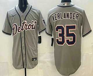 Mens Detroit Tigers #35 Justin Verlander Grey Cool Base Jersey