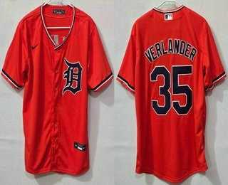 Mens Detroit Tigers #35 Justin Verlander Orange Cool Base Jersey