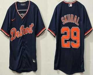 Mens Detroit Tigers #29 Tarik Skubal Navy Cool Base Jersey