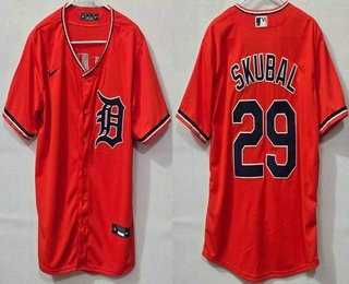 Mens Detroit Tigers #29 Tarik Skubal Orange Cool Base Jersey