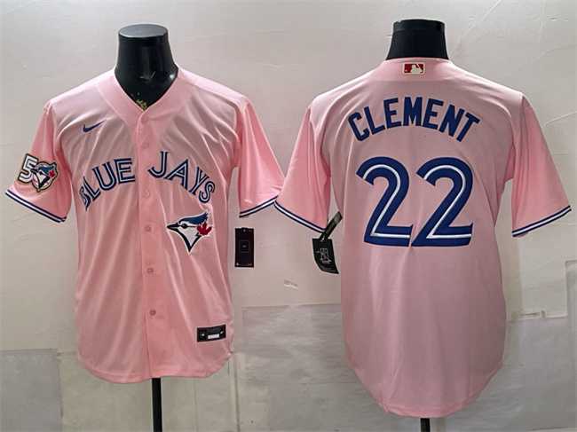 Mens Toronto Blue Jays #22 Ernie Clement Pink 50 Seasons Patch Stitched Jersey