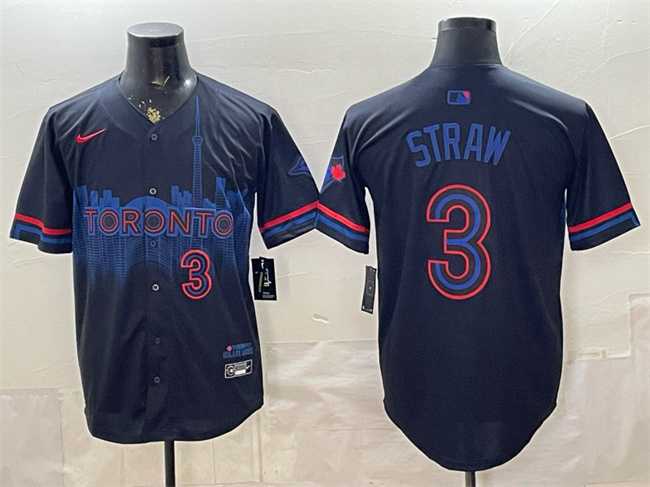 Mens Toronto Blue Jays #3 Myles Straw Navy 2024 City Connect Limited Stitched Jersey