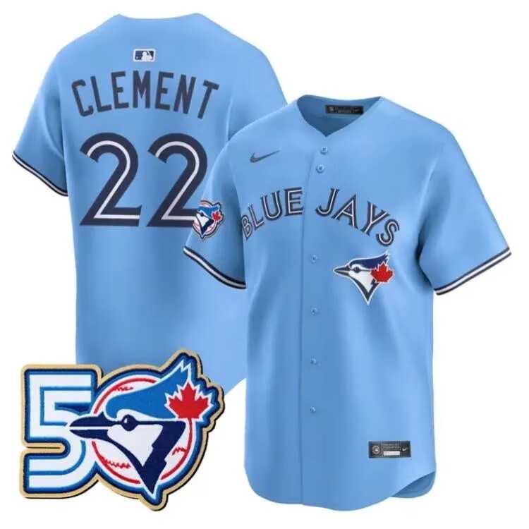 Mens Toronto Blue Jays 22 Ernie Clement 50th Anniversary Alternate Limited Jersey Dzhi