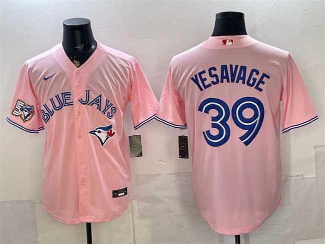 Mens Toronto Blue Jays #39 Trey Yesavage Pink 50 Seasons Patch Stitched Jersey