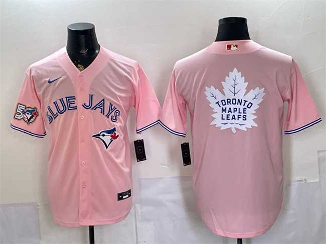 Mens Toronto Blue Jays & Leafs With White Leafs Logo Pink 50 Seasons Patch Stitched Jersey Dzhi