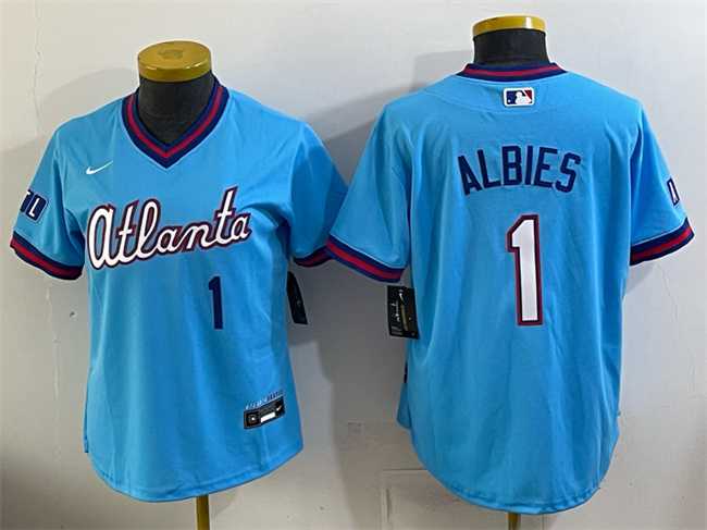 Womens Atlanta Braves #1 Ozzie Albies Powder Blue 2026 City Connect Stadium Stitched Jersey