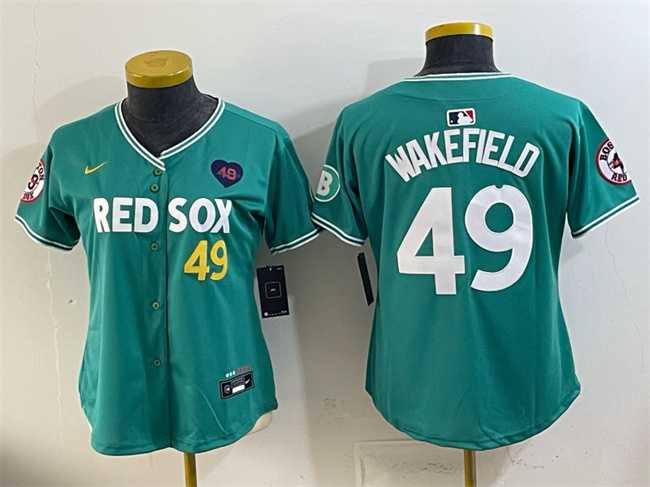 Womens Boston Red Sox #49 Tim Wakefield Memorial Patch Green 2025 City Connect Limited Stitched Jersey1 Dzhi
