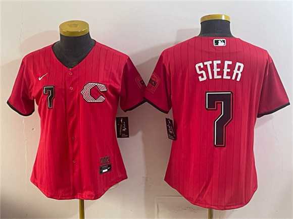 Womens Cincinnati Reds #7 Spencer Steer Red 2026 City Connect Stadium Stitched Jersey