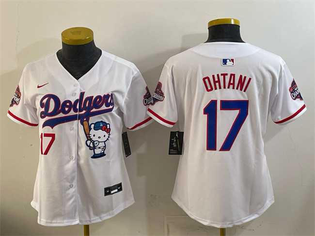 Womens Los Angeles Dodgers #17 Shohei Ohtani White Hello Kitty Night 2025 World Series Champions Patch Stitched Jersey Dzhi