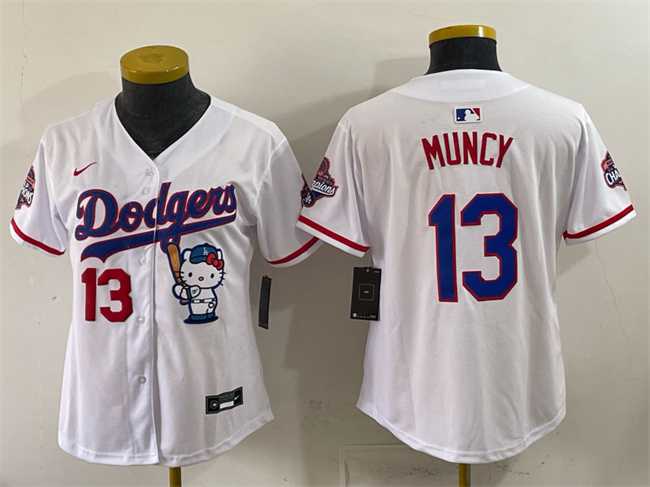 Womens Los Angeles Dodgers #13 Max Muncy White Hello Kitty Night 2025 World Series Champions Patch Stitched Jersey Dzhi
