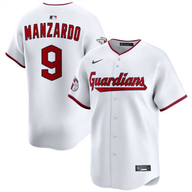 Mens Cleveland Guardians #9 Kyle Manzardo White Home Limited Stitched Jersey Dzhi