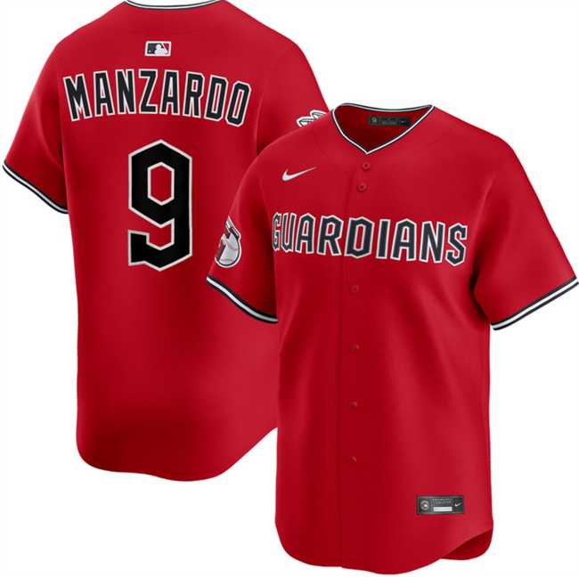 Mens Cleveland Guardians #9 Kyle Manzardo Red Alternate Limited Stitched Jersey Dzhi
