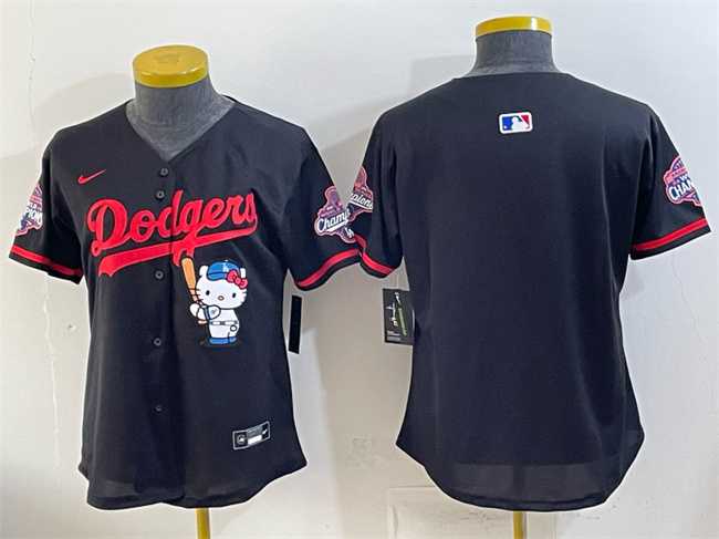 Womens Los Angeles Dodgers Blank Black Hello Kitty Night 2025 World Series Champions Patch Stitched Jersey Dzhi