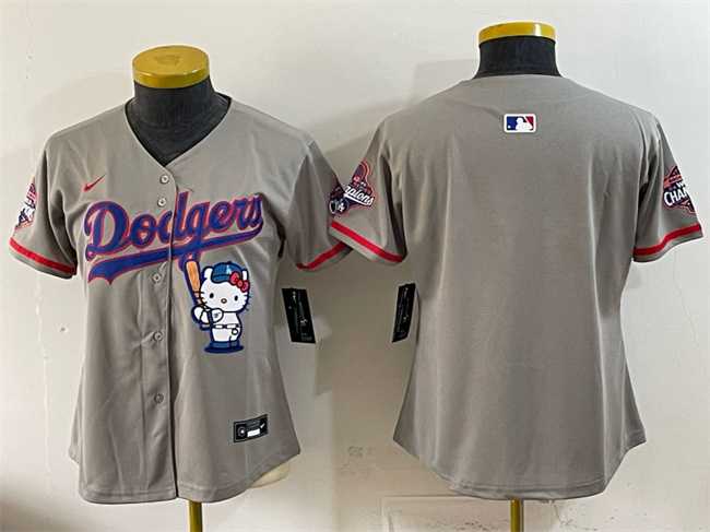 Womens Los Angeles Dodgers Blank Grey Hello Kitty Night 2025 World Series Champions Patch Stitched Jersey Dzhi