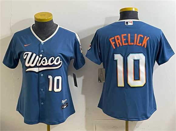 Womens Milwaukee Brewers #10 Sal Frelick Mineral Blue 2026 City Connect Stadium Stitched Jersey