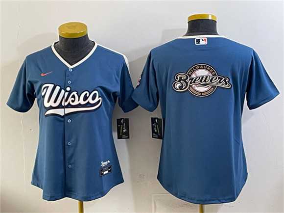 Womens Milwaukee Brewers Team Big Logo Mineral Blue 2026 City Connect Stadium Stitched Jersey Dzhi