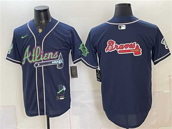 Mens Atlanta Braves Team Big Logo Navy Galaxy With Outkast Patch Vapor Limited Stitched Jersey Dzhi