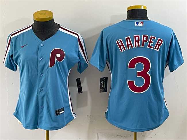 Womens Philadelphia Phillies #3 Bryce Harper Blue Stitched Jersey