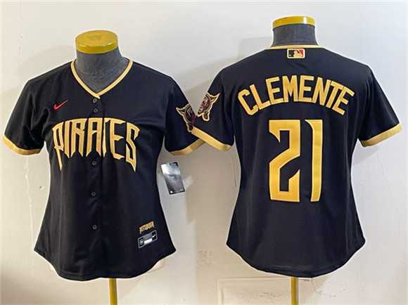 Womens Pittsburgh Pirates #21 Roberto Clemente Black 2026 City Connect Stadium Stitched Jersey