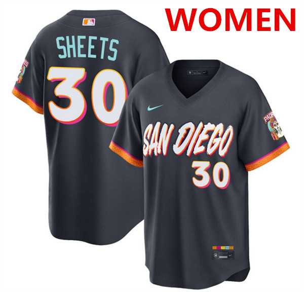 Womens San Diego Padres #30 Gavin Sheets Obsidian 2026 City Connect Stadium Stitched Jersey Dzhi