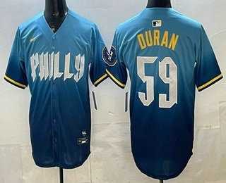 Mens Philadelphia Phillies #59 Jhoan Duran Blue 2024 City Cool Base Jersey