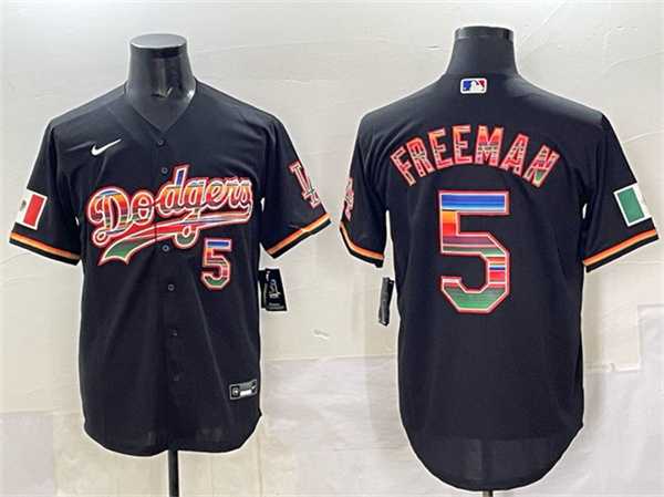 Mens Los Angeles Dodgers #5 Freddie Freeman Black Mexico Cool Base Stitched Jersey