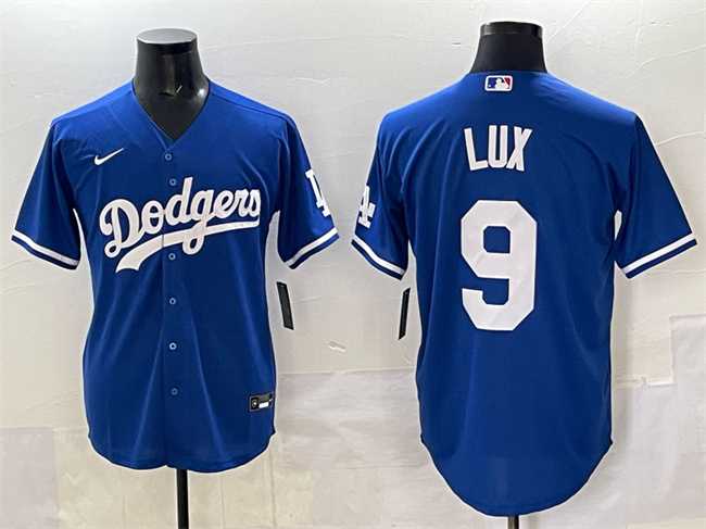 Mens Los Angeles Dodgers #9 Gavin Lux Blue Cool Base Stitched Jersey