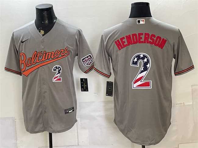 Mens Baltimore Orioles #2 Gunnar Henderson Gray USA 250 Fourth of July Home Stitched Jersey Dzhi