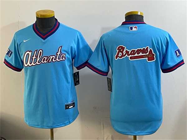 Youth Atlanta Braves Team Big Logo Powder Blue 2026 City Connect Stadium Stitched Jersey Dzhi