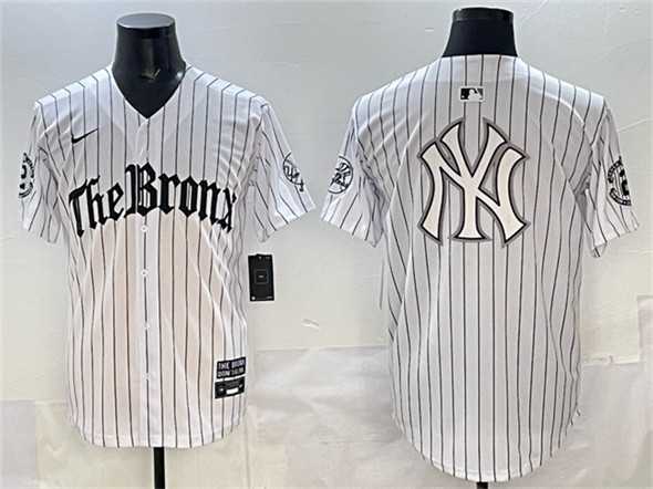 Mens New York Yankees Team Big Logo White Pinstripe Gothic Legacy Edition Vapor Premier Limited Stitched Jersey