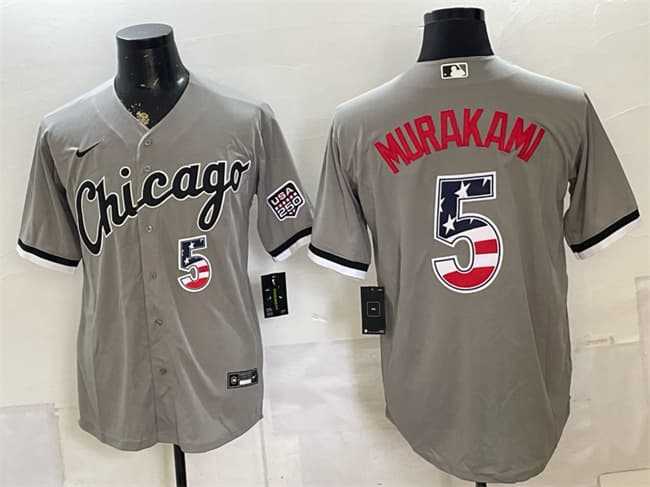Mens Chicago White Sox #5 Munetaka Murakami Gray 2026 USA 250 Fourth of July Stitched Jersey Dzhi