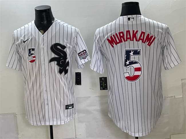 Mens Chicago White Sox #5 Munetaka Murakami White 2026 USA 250 Fourth of July Stitched Jersey Dzhi