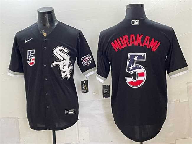 Mens Chicago White Sox #5 Munetaka Murakami Black 2026 USA 250 Fourth of July Stitched Jersey Dzhi
