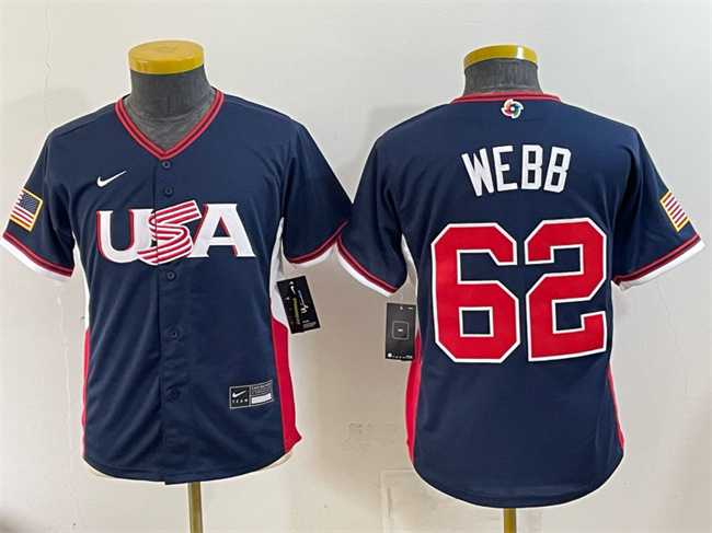 Youth USA Baseball #62 Logan Webb Navy 2026 World Baseball Classic Stadium Stitched Jersey