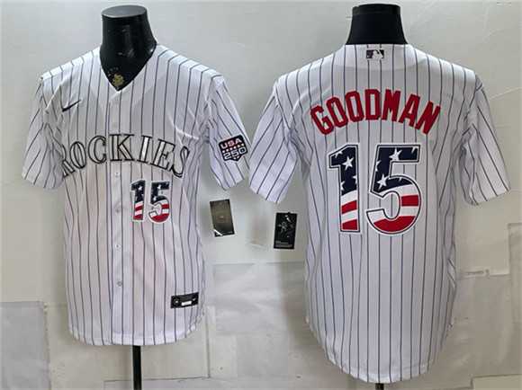 Mens Colorado Rockies #15 Hunter Goodman White 2026 USA 250 Fourth of July Home Stitched Jersey Dzhi