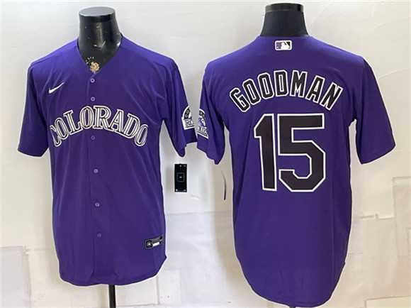Mens Colorado Rockies #15 Hunter Goodman Purple Stitched Jersey