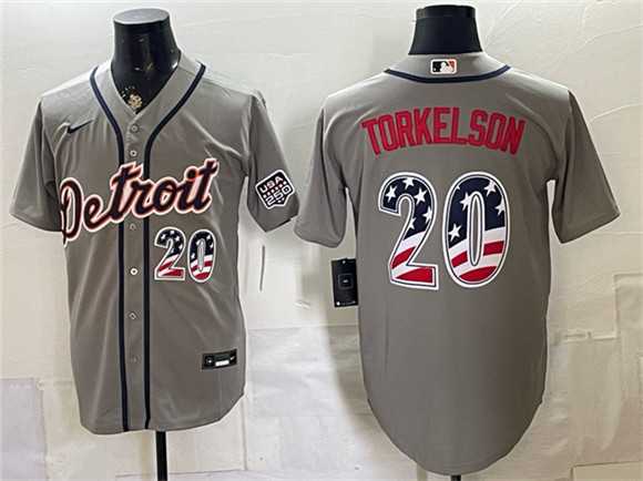 Mens Detroit Tigers #20 Spencer Torkelson Gray 2026 USA 250 Fourth of July Stitched Jersey Dzhi