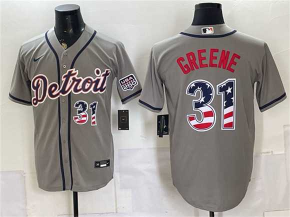 Mens Detroit Tigers #31 Riley Greene Gray 2026 USA 250 Fourth of July Stitched Jersey Dzhi