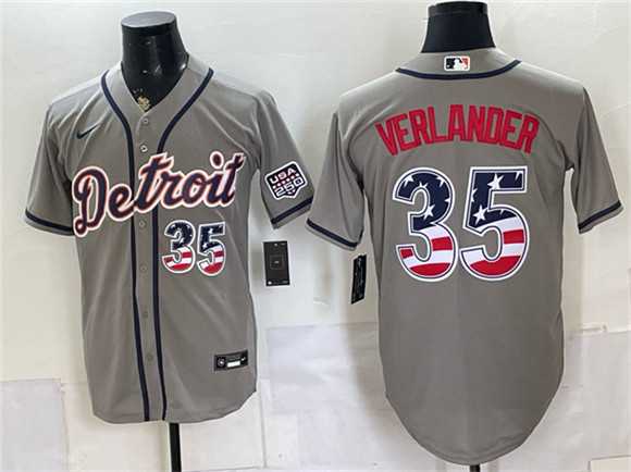 Mens Detroit Tigers #35 Justin Verlander Gray 2026 USA 250 Fourth of July Stitched Jersey Dzhi