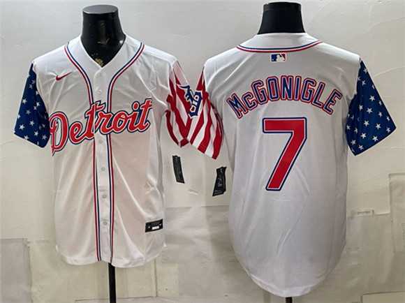 Mens Detroit Tigers #7 Kevin McGonigle 2026 White USA Flag Vapor Premier Limited Stitched Jersey Dzhi